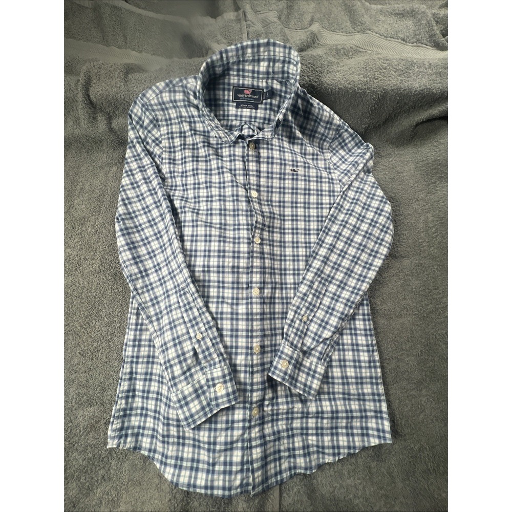 Vineyard‎ Vines Performance Classic Fit Whale Shirt L Blue White Gingham Button